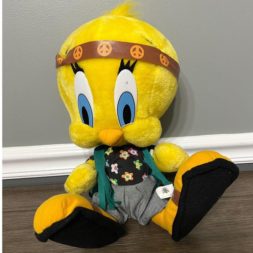 Looney Tunes Tweety Bird Hippie Plush‎ Stuffed Animal Peace Sign Headband